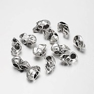 Tibetan Style European Beads, Lead Free, Large Hole Beads, Skull for Halloween, Antique Silver, 17x9x10mm, Hole: 4mm(X-MPDL-A24626-AS-LF)