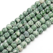 Frosted Natural Green Spot Jasper Round Bead Strands, 8mm, Hole: 1mm, about 47~49pcs/strand, 14.9~15.6 inch(G-M064-8mm-10)