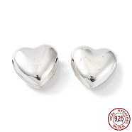 925 Sterling Silver Bead, Heart, Silver, 8x8x4mm, Hole: 1mm(STER-H106-02A-S)