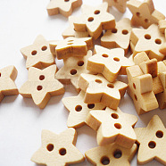 Natural 2-hole Basic Sewing Button in Star Shape, Wooden Buttons, BurlyWood, about 13mm in diameter, 250pcs/bag(NNA0Z7T)