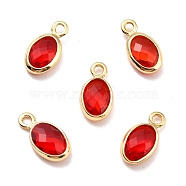 Eco-Friendly Brass with Glass Pendants,  Long-Lasting Plated, Lead Free & Cadmium Free & Nickel Free, Oval, Real 18K Gold Plated, Red, 9x4.5x2mm, Hole: 1.2mm(KK-K268-01O)