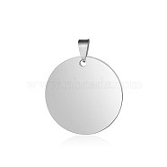 201 Stainless Steel Pendants, Manual Polishing, Flat Round, Stamping Blank Tag, Stainless Steel Color, 29.5~30x1.5mm, Hole: 8.5x3.5mm(STAS-S105-T592-30-1)