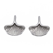 316 Surgical Stainless Steel Charms, Ginkgo Leaf, Stainless Steel Color, 13x13x4mm, Hole: 1.5x3mm(STAS-N092-132)