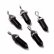 Natural Obsidian Pendants, Faceted, with Platinum Tone Brass Findings, Lead free & Cadmium Free, Bullet, 27~30x9~10x7~8mm, Hole: 4x3mm(G-K329-67P)