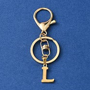 304 Stainless Steel Initial Letter Charm Keychains, with Alloy Clasp, Golden, Letter L, 8.5cm(KEYC-YW00005-12)