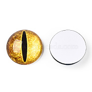 Glass Cabochons, Half Round with Evil Eye, Vertical Pupil, Gold, 20x6.5mm(GGLA-T004-02E)