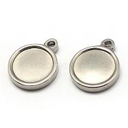 304 Stainless Steel Pendant Cabochon Settings, Double-sided Tray, Flat Round, Stainless Steel Color, Tray: 15mm, 21x18x2mm, Hole: 1.5mm(STAS-T001-11)