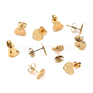 Ion Plating(IP) 304 Stainless Steel Stud Earring Findings, with Ear Nuts, Textured Heart, Real 18K Gold Plated, 12x9mm, Hole: 1.4mm, Pin: 0.7mm(STAS-I183-03A-G)