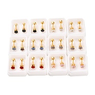 Flat Round Glass Ear Fake Plugs, 304 Stainless Steel Piercing Stud Screw Earrings for Women, Golen, Mixed Color, 4mm, Pin: 1mm(EJEW-H105-22G-B)