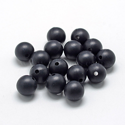 Food Grade Eco-Friendly Silicone Beads, Round, Black, 8~10mm, Hole: 1~2mm(SIL-R008A-10)