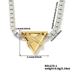 Golden Tone Brass Clear Cubic Zirconia Cup Chain Geometric Pendant Necklaces for Women, Triangle, 15.75 inch(40cm)(LZ2256-1)