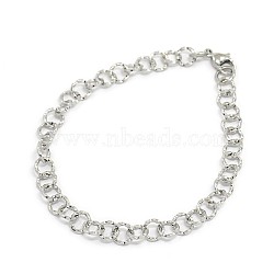 Fashionable 304 Stainless Steel Twisted GrainCable Chain Bracelets, with Lobster Claw Clasps, Stainless Steel Color, 8-1/4 inch~8-5/8 inch(21~22cm), 7mm(STAS-A028-B084P)