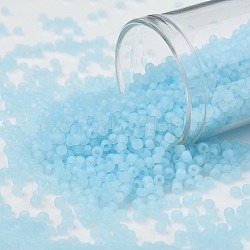 TOHO Round Seed Beads, Japanese Seed Beads, Frosted, (143F) Ceylon Frost Aqua, 11/0, 2.2mm, Hole: 0.8mm, about 1110pcs/bottle, 10g/bottle(SEED-JPTR11-0143F)