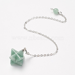 Chakra Natural Green Aventurine Dowsing Pendulums, with Brass Chains, Merkaba Star, 215~230mm, pendant: 21~23x19~21mm(X-G-F516-01F)