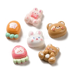 Opaque Resin Decoden Cabochons, Rabbit & Bear & Carrot, Mixed Shapes, Mixed Color, 11~13.5x11~13.5x5.5~6.5mm(RESI-G090-04)