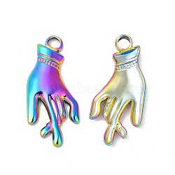 Ion Plating(IP) 304 Stainless Steel Pendants, Hand Charms, Rainbow Color, 27x12x2.5mm, Hole: 3mm(STAS-L268-041MC)