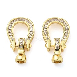 Brass with Clear Cubic Zirconia Fold Over Clasps, Arch Shape, Real 18K Gold Plated, 25mm, Hole: 1mm(KK-Z080-10G)