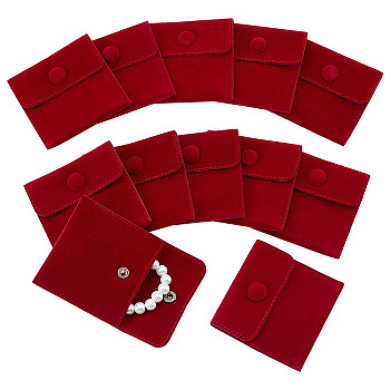 Square Velvet Jewelry Bags, with Snap Fastener, FireBrick, 7x7x0.95cm