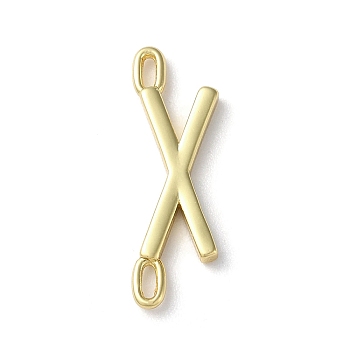 Rack Plating Brass Connector Charms, Cadmium Free & Lead Free, Long-Lasting Plated, Real 18K Gold Plated, Letter X, 22.5x7x1.5mm, Hole: 3x0.8mm