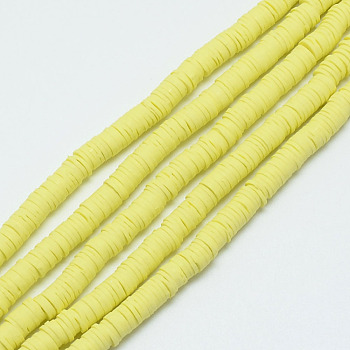 Handmade Polymer Clay Bead Strands, Heishi Beads, Disc/Flat Round, Champagne Yellow, 6x0.5~1mm, Hole: 2mm, about 320~447pcs/strand, 15.74 inch~16.92 inch