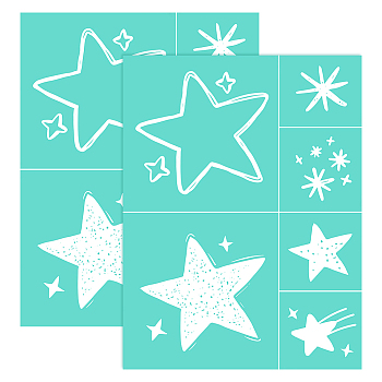 Self-Adhesive Silk Screen Printing Stencil, for Painting on Wood, DIY Decoration T-Shirt Fabric, Turquoise, Star Pattern, 28x22cm