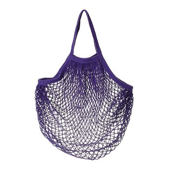 Portable Cotton Mesh Grocery Bags, Reusable Net Shopping Handbag, Purple, 48.05cm, Bag: 38x36x1cm. 