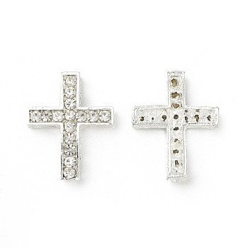 Alloy Rhinestone Beads, Grade A, Cross, Silver Color Plated, Crystal, 25x20x6mm, Hole: 1.5mm