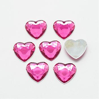 Acrylic Rhinestone Flat Back Cabochons, Faceted, Bottom Silver Plated, Heart, Camellia, 25x25x4.5~4.8mm