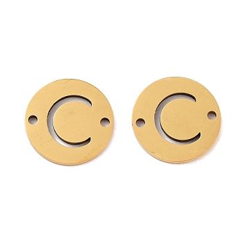 Vacuum Plating 201 Stainless Steel Hollow Flat Round Links, Letter Connector Charms, Real 18K Gold Plated, Letter C, 12x1mm, Hole: 1.2mm