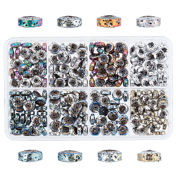 240Pcs 8 Colors Electroplated Natural Lava Rock Beads, Flat Round/Disc, Heishi Beads, Bumpy, Mixed Color, 8.5x4mm, Hole: 1mm, 30pcs/color