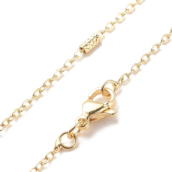 Brass Column Link and Cable Chains Necklace for Women, Cadmium Free & Lead Free, Real 18K Gold Plated, 17.83 inch(45.3cm)
