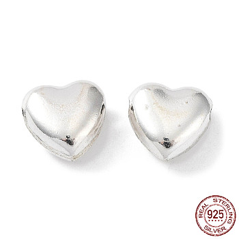 925 Sterling Silver Bead, Heart, Silver, 8x8x4mm, Hole: 1mm