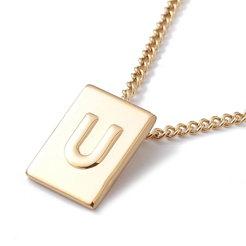 Titanium Steel Initial Letter Rectangle Pendant Necklace for Men Women, Golden, Letter.U, 18.11~18.5 inch(46~47cm)