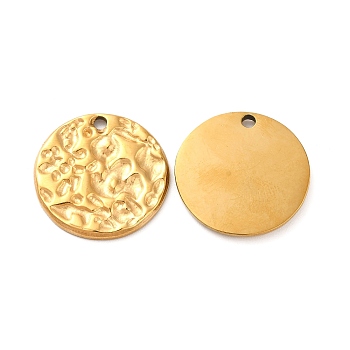 Ion Plating(IP) 304 Stainless Steel Pendants, Textured, Flat Round Charm, Golden, 20.5x2mm, Hole: 2mm