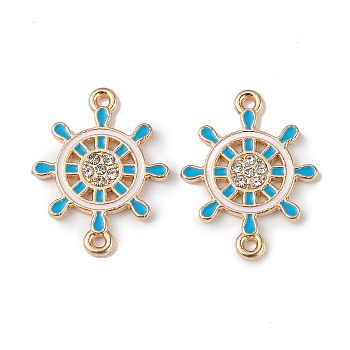 Alloy Enamel Connector Charms, Helm Links with Crystal Rhinestone, Light Gold, Cadmium Free & Nickel Free & Lead Free, Deep Sky Blue, 22x16.8x1.7mm, Hole: 1.2mm
