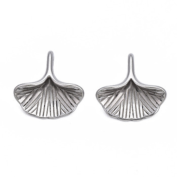 316 Surgical Stainless Steel Charms, Ginkgo Leaf, Stainless Steel Color, 13x13x4mm, Hole: 1.5x3mm