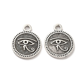 Tibetan Style Alloy Pendants, Flat Round with Egyptian Eye of Horus Charm, Antique Silver, 18.5x15x1.5mm, Hole: 2mm, about 416pcs/500g
