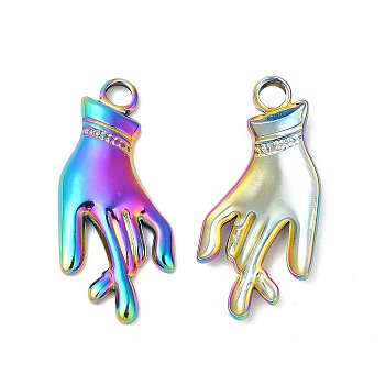 Ion Plating(IP) 304 Stainless Steel Pendants, Hand Charms, Rainbow Color, 27x12x2.5mm, Hole: 3mm