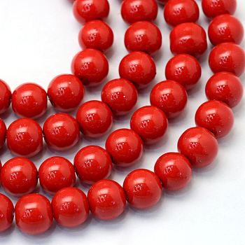 Baking Painted Pearlized Glass Pearl Round Bead Strands, Red, 10~11mm, Hole: 1.5mm, about 80~85pcs/strand, 31.4 inch1.5mm