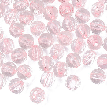 Transparent Acrylic Beads, Round, Faceted, Pink, 8mm, Hole: 1.6mm, about 1810pcs/500g
