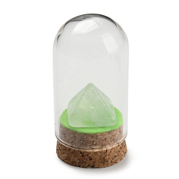 Natural Quartz Crystal Pyramid Display Decoration with Glass Dome Cloche Cover, Cork Base Bell Jar Ornaments for Home Decoration, 30x58.5~60mm
