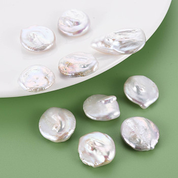 Natural Keshi Pearl Beads, Cultured Freshwater Pearl, No Hole/Undrilled, Flat Round, Seashell Color, 20~32x19~21x5~10mm