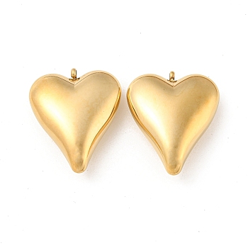 304 Stainless Steel Pendants, Heart Charm, Real 14K Gold Plated, 27x23x9mm, Hole: 1.6mm