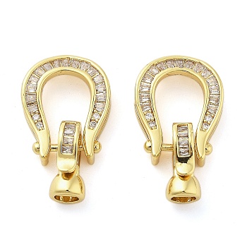 Brass with Clear Cubic Zirconia Fold Over Clasps, Arch Shape, Real 18K Gold Plated, 25mm, Hole: 1mm