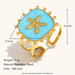 304 Stainless Steel and Enamel Cuff Rings, Real 18K Gold Plated, Square, Inner Diameter: 15~20mm(FS-WGFF68F-06)