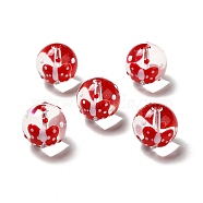 Handmade Lampwork Beads, Round with Butterfly Pattern, Red, 13.5~14x14.5~15mm, Hole: 1.5~1.8mm(LAMP-M011-06D)