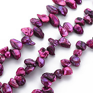 Natural Keshi Pearl Beads Strands, Cultured Freshwater Pearl, Dyed, Nuggets, Medium Violet Red, 8~17x6~12x3~7mm, Hole: 0.5mm, about 57~66pcs/strand, 14.96 inch(38cm)(PEAR-S021-013B-05)