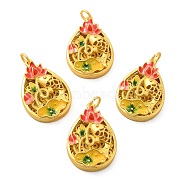 Alloy Enamel Pendants, with Jump Ring, Lead Free & Cadmium Free, Teardrop with Fish & Flower, Matte Gold Color, 32x21.5x7mm, Hole: 4mm, Jump Ring: 6x1mm(ENAM-K067-70MG)