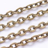 Iron Cable Chains, Unwelded, with Spool, Flat Oval, Popular for Jewelry Making, Important Decoration, Cadmium Free & Nickel Free & Lead Free, Antique Bronze, 3x2x0.6mm, about 328.08 Feet(100m)/roll(CH-S041-AB-NR)