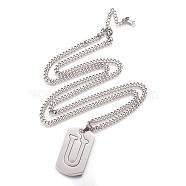 304 Stainless Steel Split Initial Pendant Necklaces, with Lobster Claw Clasps and Curb Chains, Rectangle with Letter, Letter.U, 27.55 inch(70cm), Pendant: 41x23x2mm(NJEW-L152-03U)